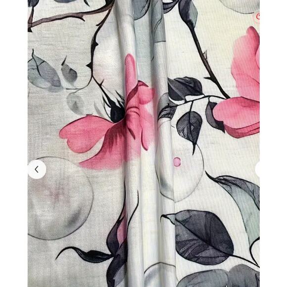 NWOT Vtg Look Floral Print Elastic Waist Pants - Pink & White Striped Size 2XL - Picture 2 of 3